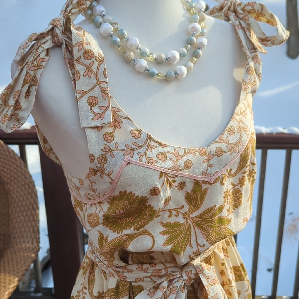 Miss June Wendy Linen Dress Floral Maxi Dress - Picture 7 of 14